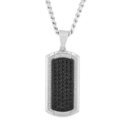 Robert Alton 1/4 Ctw Black And White Stainless Steel Men's Diamond Dog Tage Necklace With Sapphires In Silver Tone