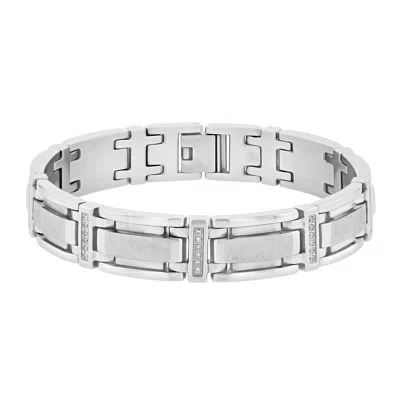 Robert Alton 1/4 Ctw Frozen Finish Men's Stainless Steel Diamond Link Bracelet In Silver Tone