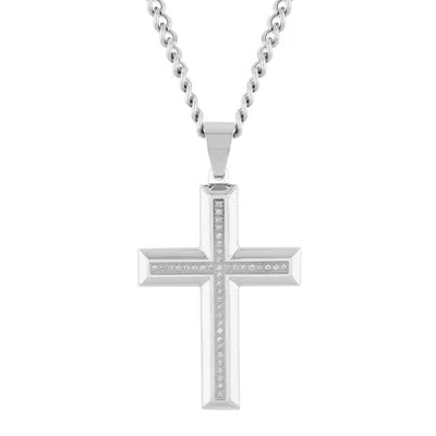 Robert Alton 1/4 Ctw Squared Stainless Steel Cross Pendant With White Diamonds In Silver Tone
