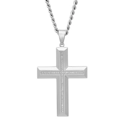 Robert Alton 1/4 Ctw Stainless Steel Men's Diamond Cross Necklace In Silver Tone