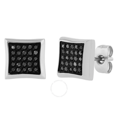 Robert Alton 1/4ctw Black Diamond Stainless Steel Square Stud Earrings In White