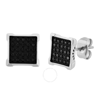 Robert Alton 1/4ctw Black Diamond Stainless Steel Square Stud Earrings In White