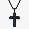 Robert Alton 1/4ctw Black Diamond Stainless Steel With Black & Blue Finish Cross Pendant In Two-tone