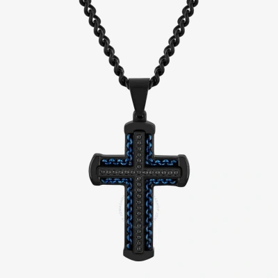 Robert Alton 1/4ctw Black Diamond Stainless Steel With Black & Blue Finish Cross Pendant In Two-tone