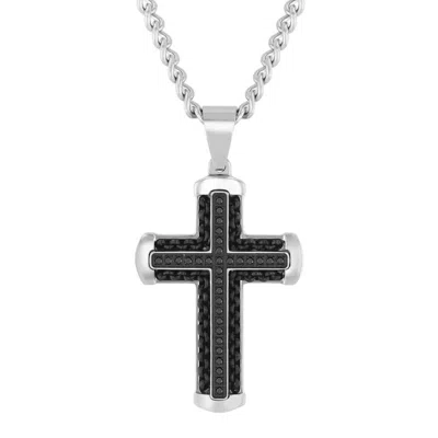 Robert Alton 1/4ctw Black Diamond Stainless Steel With Black Finish Cross Pendant In Silver
