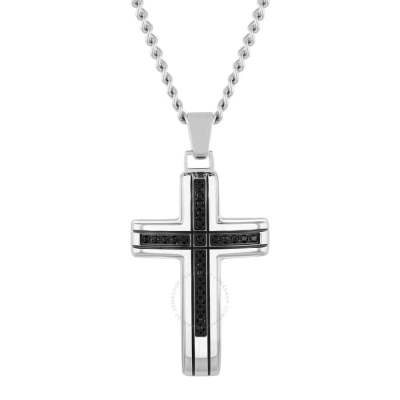 Robert Alton 1/4ctw Black Diamond Stainless Steel With Black Finish Cross Pendant In Two-tone