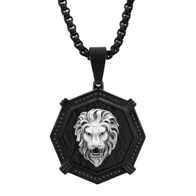 Robert Alton 1/4ctw Black Diamond Stainless Steel With Black Finish Lion Pendant