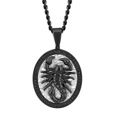 Robert Alton 1/4ctw Black Diamond Stainless Steel With Black Finish Scorpion Pendant In Two-tone