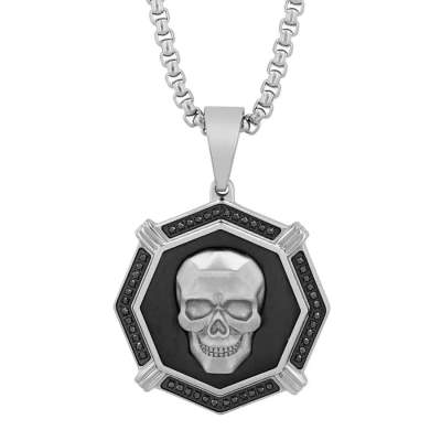 Robert Alton 1/4ctw Black Diamond Stainless Steel With Black Finish Skull Pendant In Two-tone