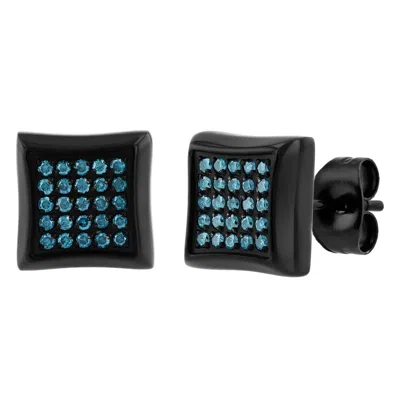Robert Alton 1/4ctw Blue Diamond Stainless Steel With Black Square Earring