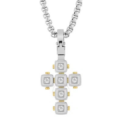 Robert Alton 1/4ctw Diamond Stainless Steel Cushion Link Cross Pendant