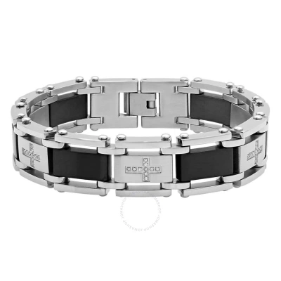 Robert Alton 1/4ctw Diamond Stainless Steel Two-tone Men's Cross Link Bracelet