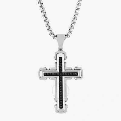 Robert Alton 1/4ctw Diamond Stainless Steel With Black Finish Cross Pendant In Two-tone