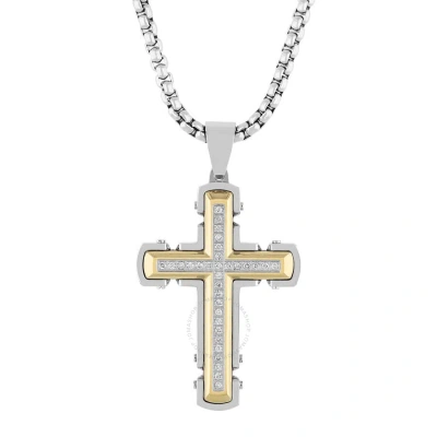 Robert Alton 1/4ctw Diamond Stainless Steel With White & Yellow Finish Cross Pendant In Two-tone