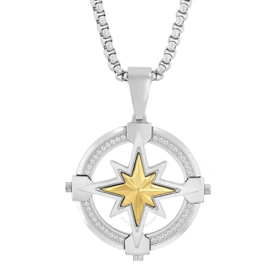 Robert Alton 1/4ctw Diamond Stainless Steel With Yellow Finish Compass Pendant In Two-tone
