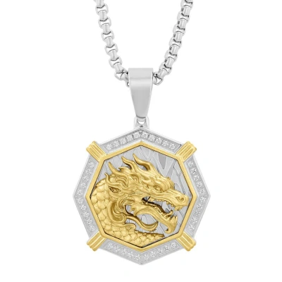 Robert Alton 1/4ctw Diamond Stainless Steel With Yellow Finish Dragon Pendant In Two-tone