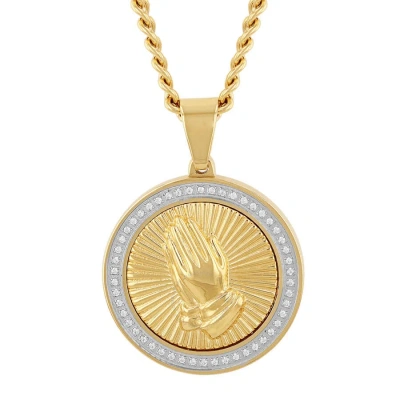 Robert Alton 1/4ctw Diamond Stainless Steel With Yellow Finish Medallion Pendant In Two-tone