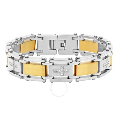 Robert Alton 1/4ctw Diamond Stainless Steel With Yellow Finish Men's Cross Link Bracelet In Gold