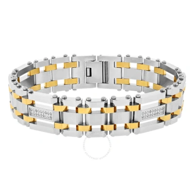 Robert Alton 1/4ctw Diamond Stainless Steel With Yellow Finish Men's Link Bracelet In Silver-tone