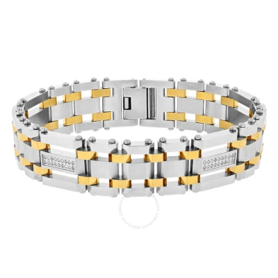 Robert Alton 1/4ctw Diamond Stainless Steel With Yellow Finish Men's Link Bracelet In White