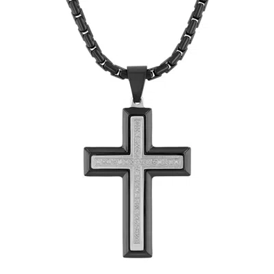 Robert Alton 1/5 Ctw Black And White Stainless Steel Men's Diamond Cross Necklace