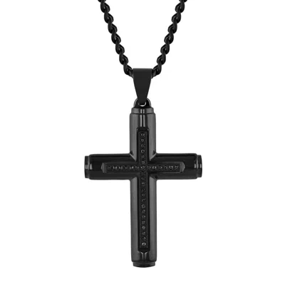 Robert Alton .15 Ctw Raised Black Stainless Steel Cross Pendant With Black Diamonds
