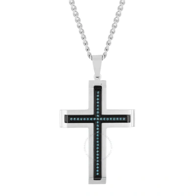 Robert Alton 1/5ctw Blue Diamond Stainless Steel Cross Pendant In Two-tone