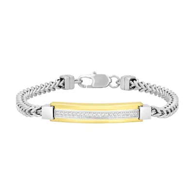 Robert Alton 1/5ctw Diamond Stainless Steel & Yellow Finish Id Bracelet In Two Tone