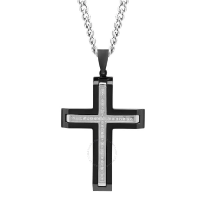 Robert Alton 1/5ctw Diamond Stainless Steel Black & White Cross Pendant In Two-tone