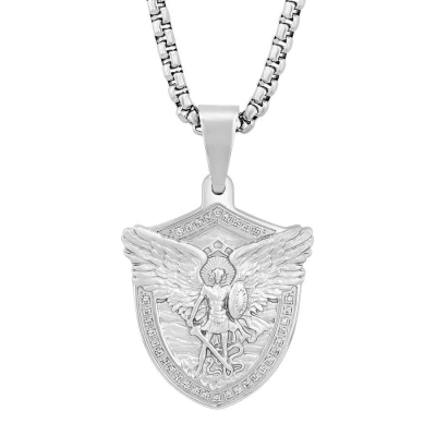 Robert Alton 1/5ctw Diamond Stainless Steel St. Michael Pendant In White