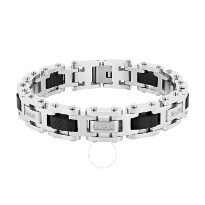 Robert Alton 1/5ctw Diamond Stainless Steel With Forged Carbon Fiber Men's Link Bracelet In Metallic