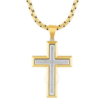 Robert Alton 1/5ctw Diamond Stainless Steel With Yellow Finish Cross Pendant In Two-tone