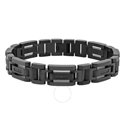 Robert Alton 1/6ctw Black Diamond Stainless Steel With Black Finish Men's H-link Bracelet