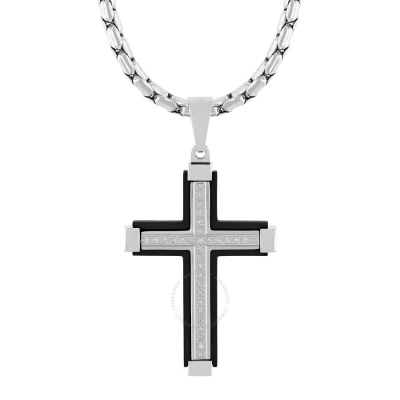 Robert Alton 1/6ctw Diamond Stainless Steel With Black & White Finish Cross Pendant In Two-tone