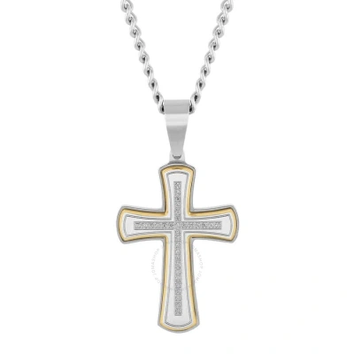 Robert Alton 1/6ctw Diamond Stainless Steel With Yellow Finish Cross Pendant In Two-tone