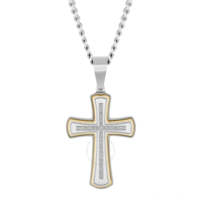 Robert Alton 1/6ctw Diamond Stainless Steel With Yellow Finish Cross Pendant In Metallic