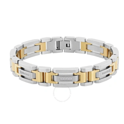 Robert Alton 1/6ctw Diamond Stainless Steel With Yellow Finish Men's H-link Bracelet In Two-tone