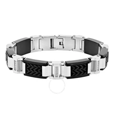 Robert Alton 1/6ctw Diamond Stainless Steel With Yellow Finish Woven Inlay Men's Link Bracelet In Black