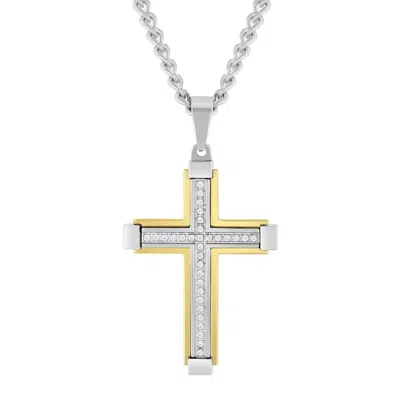 Robert Alton 1/6ctw Diamond Stainless Steel Yellow Finish Cross Pendant In Two Tone