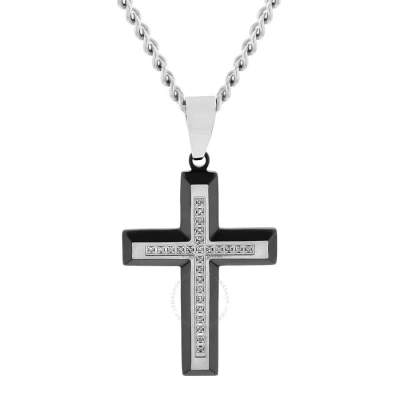 Robert Alton 1/8ctw Diamond Stainless Steel With Black & White Finish Cross Pendant In Two-tone