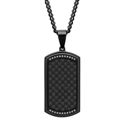 Robert Alton 1/8ctw Diamond Stainless Steel With Black Finish Carbon Fiber Dog Tag Pendant