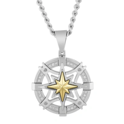 Robert Alton 1/8ctw Diamond Stainless Steel With Yellow Finish Compass Pendant In Two-tone