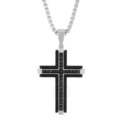 Robert Alton 1ct Black Diamond Stainless Steel With Black & White Finish Cross Pendant In Two-tone