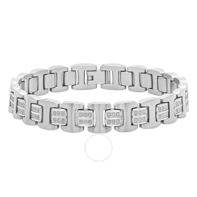 Robert Alton 1ctw Diamond Stainless Steel Men's Link Bracelet In Silver-tone