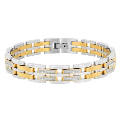 Robert Alton 1ctw Diamond Stainless Steel With Yellow Finish Men's Link Bracelet In Two Tone