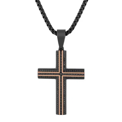 Robert Alton 3/4 Ctw Black And Rose Finish Men's Diamond Cross Necklace