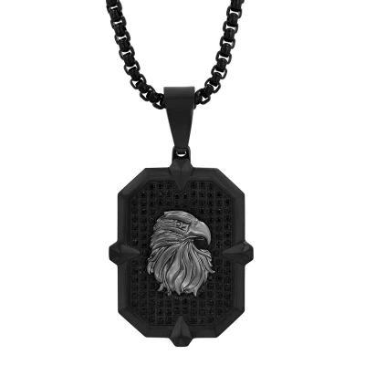 Robert Alton 3/4ctw Black Diamond Stainless Steel With Black Finish Eagle Pendant