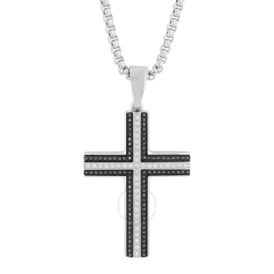 Robert Alton 3/4ctw Diamond Stainless Steel With Black &white Cross Pendant In Neutral