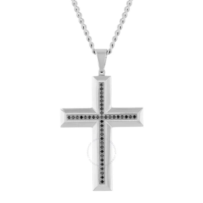 Robert Alton 3/8ctw Black Diamond Stainless Steel Cross Pendant In White