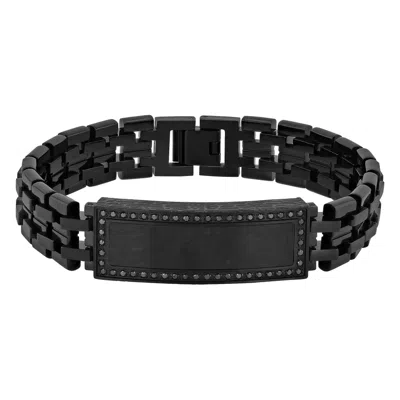 Robert Alton 3/8ctw Black Diamond Stainless Steel With Black Finish Carbon Fiber Men's Id Bracelet
